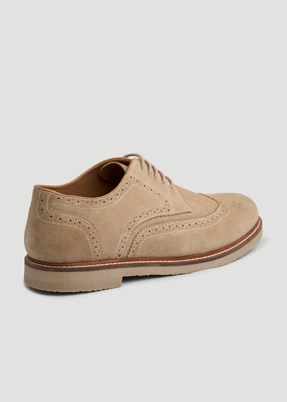 Suede Wingtip Oxfords for Tall Men in Beige