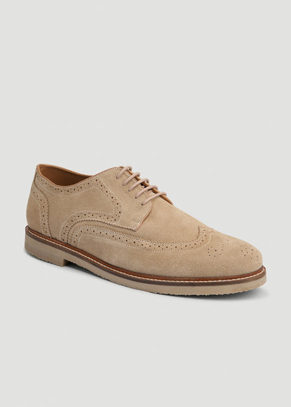 Suede Wingtip Oxfords for Tall Men in Beige 15 / Beige