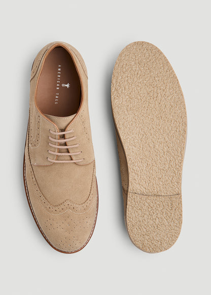 Suede Wingtip Oxfords for Tall Men in Beige