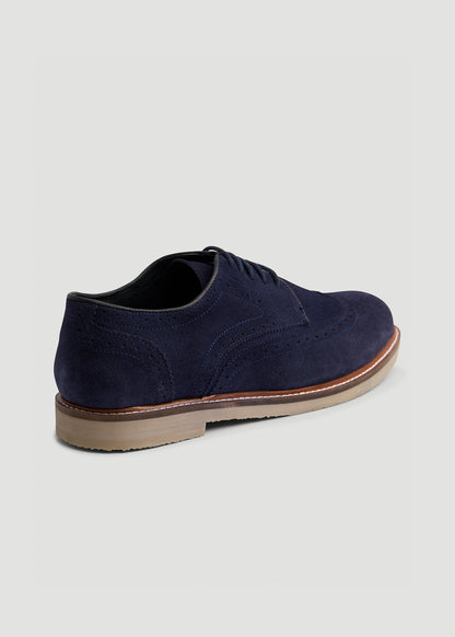 Suede Wingtip Oxfords for Tall Men in Dark Navy
