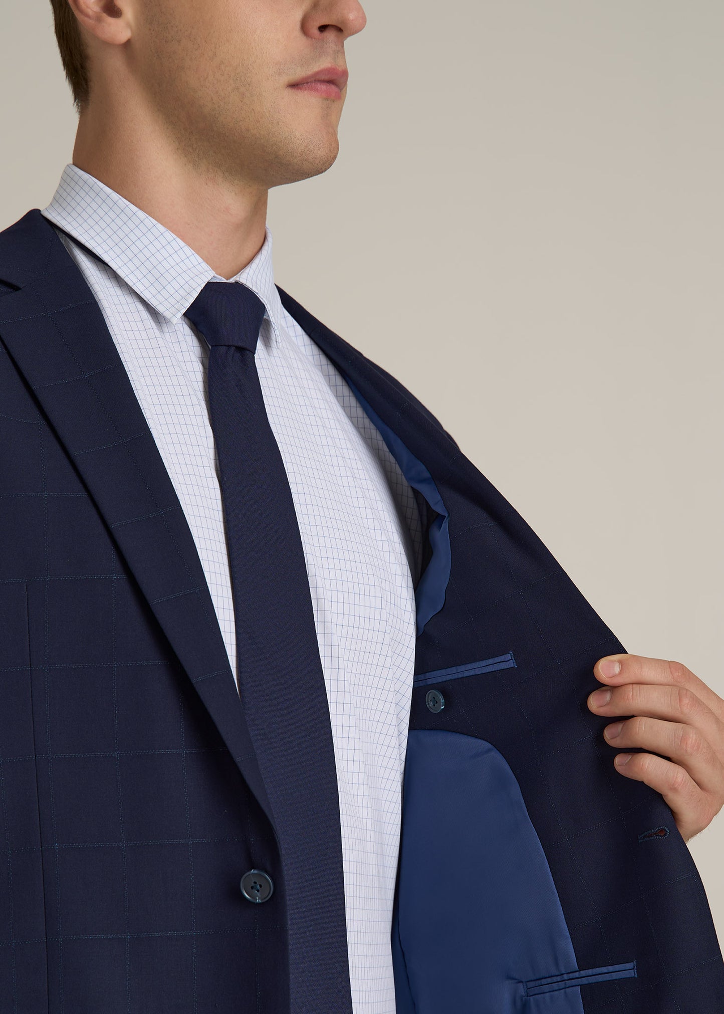 Suit Jacket for Tall Men in Blue Windowpane