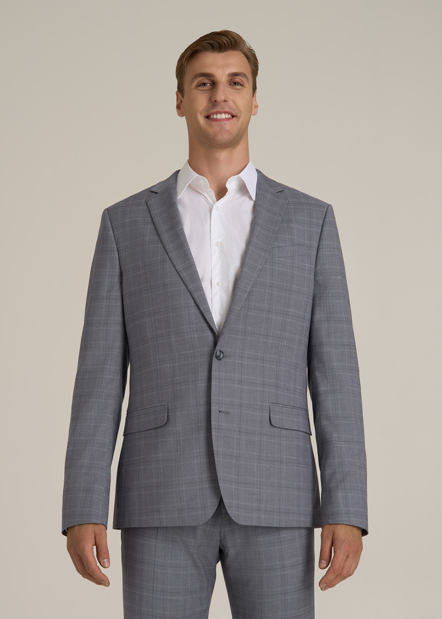 Suit Jacket for Tall Men in Light Grey Plaid