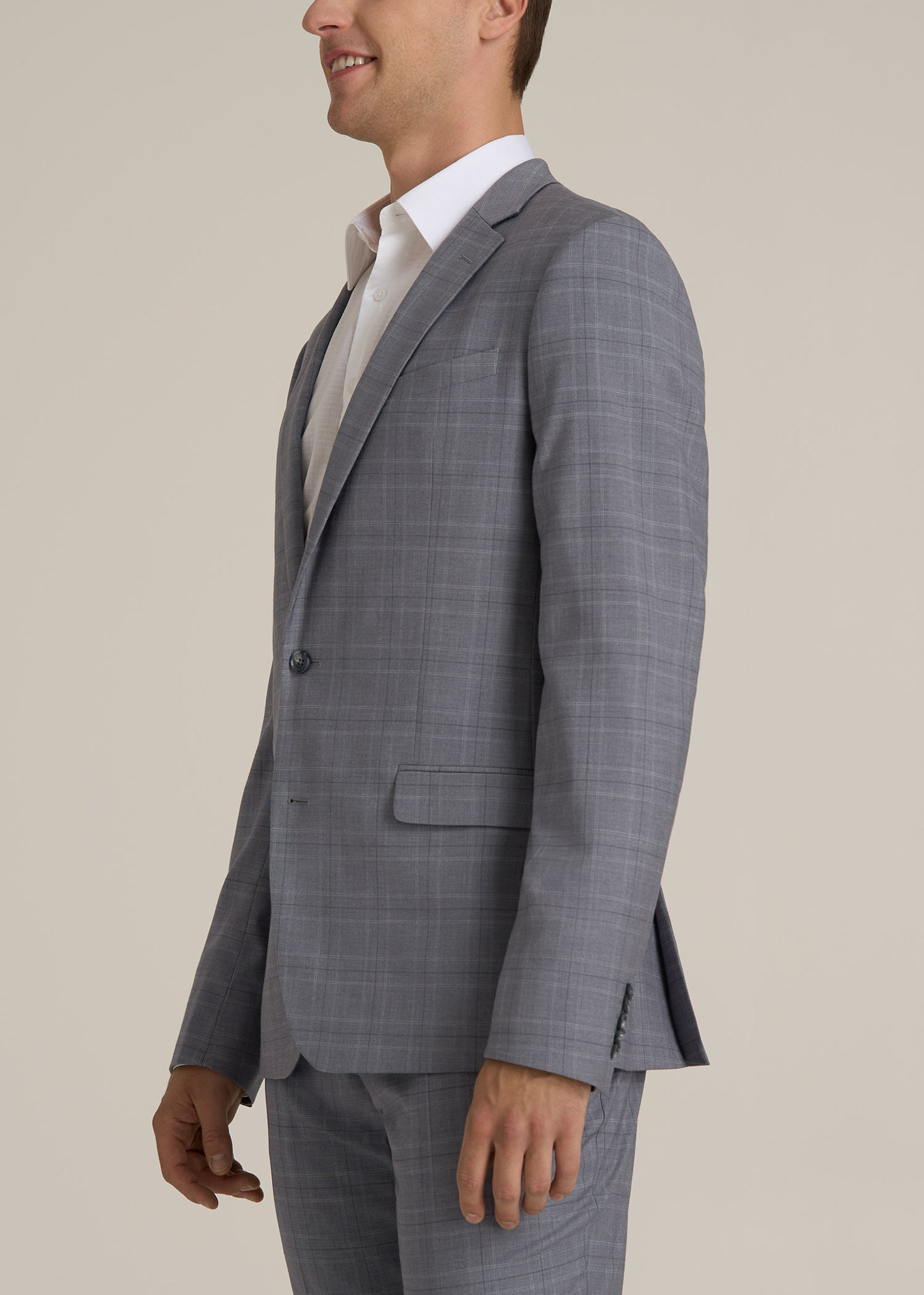 Suit Jacket for Tall Men in Light Grey Plaid