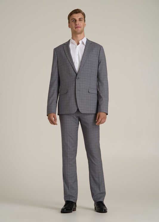 Suit Trousers for Tall Men in Light Grey Plaid