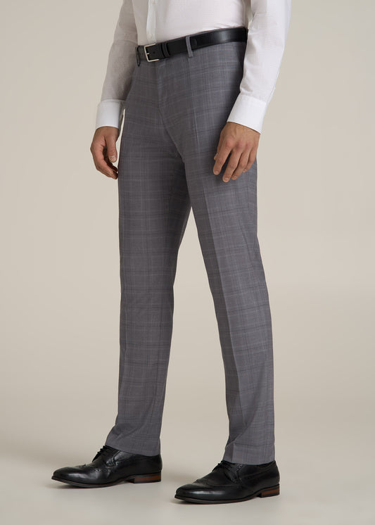 Suit Trousers for Tall Men in Light Grey Plaid