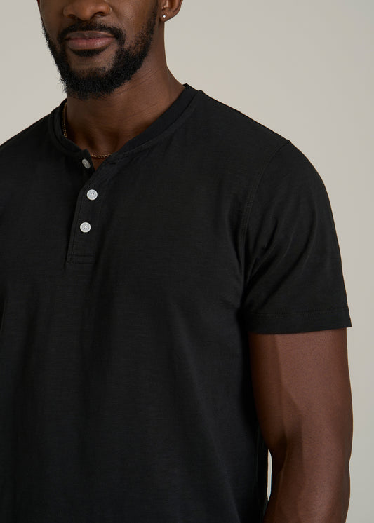 Sunwashed Short Sleeve Slub Henley for Tall Men in Black