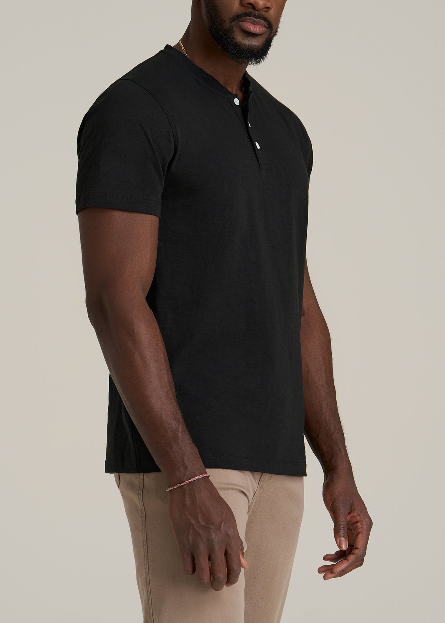 Sunwashed Short Sleeve Slub Henley for Tall Men in Black