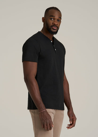 Sunwashed Short Sleeve Slub Henley for Tall Men in Black