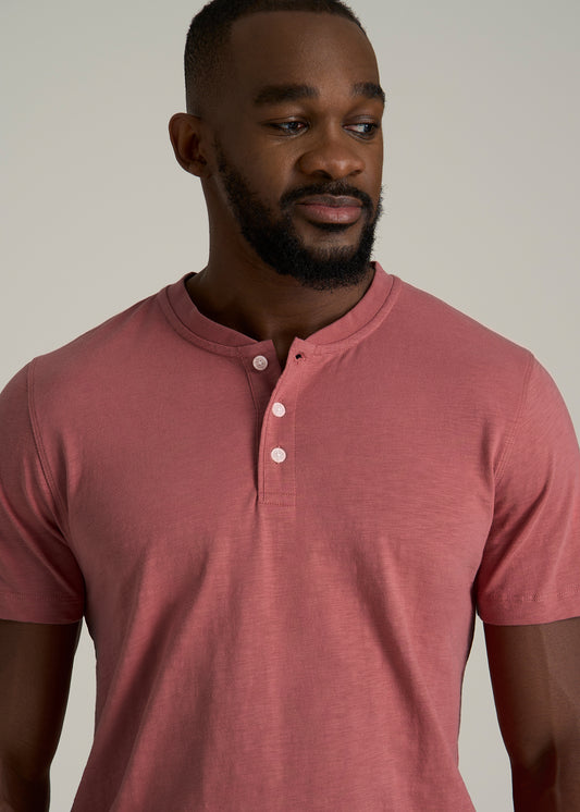 Sunwashed Short Sleeve Slub Henley for Tall Men in Dusty Cedar