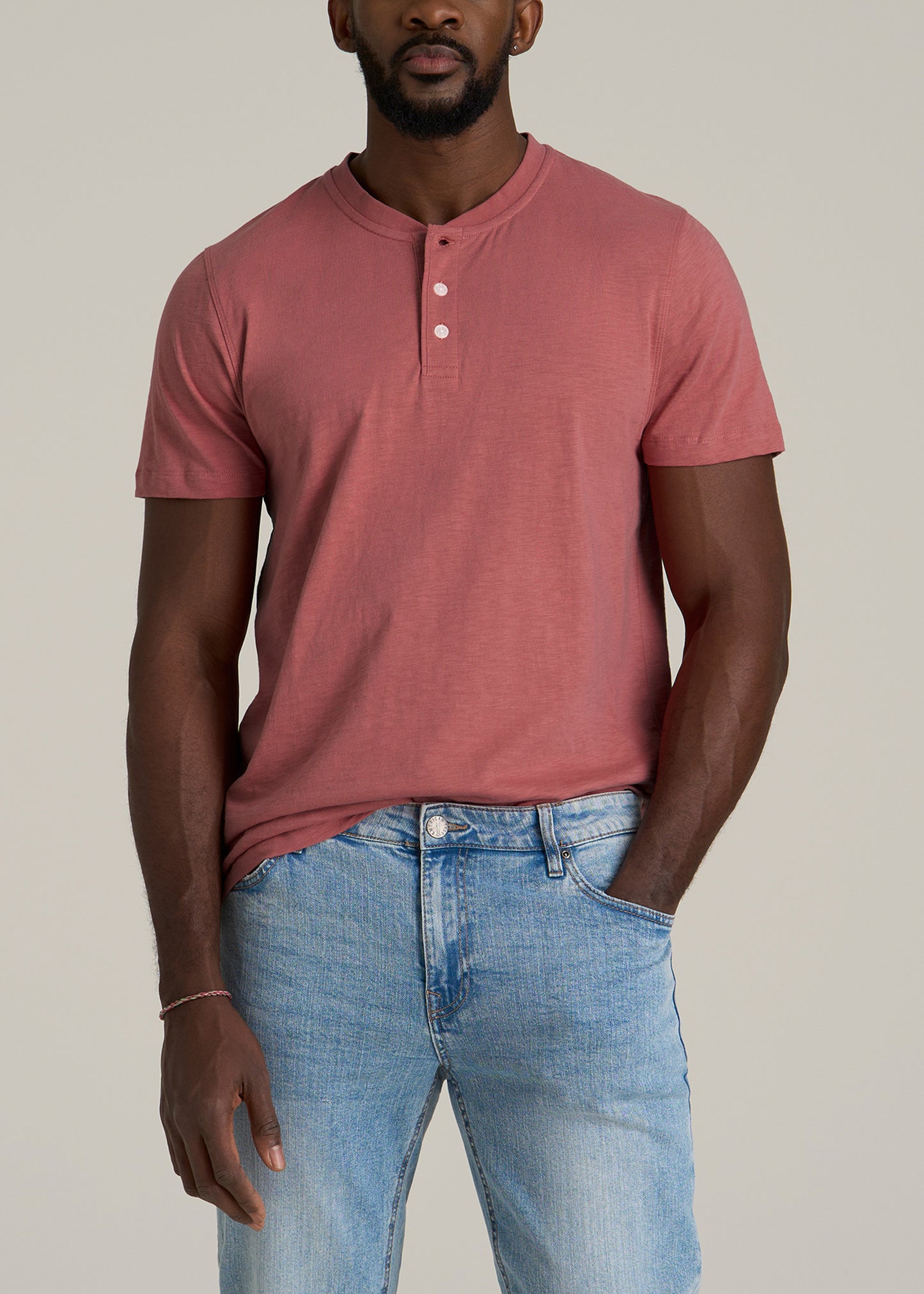 Sunwashed Short Sleeve Slub Henley for Tall Men in Dusty Cedar