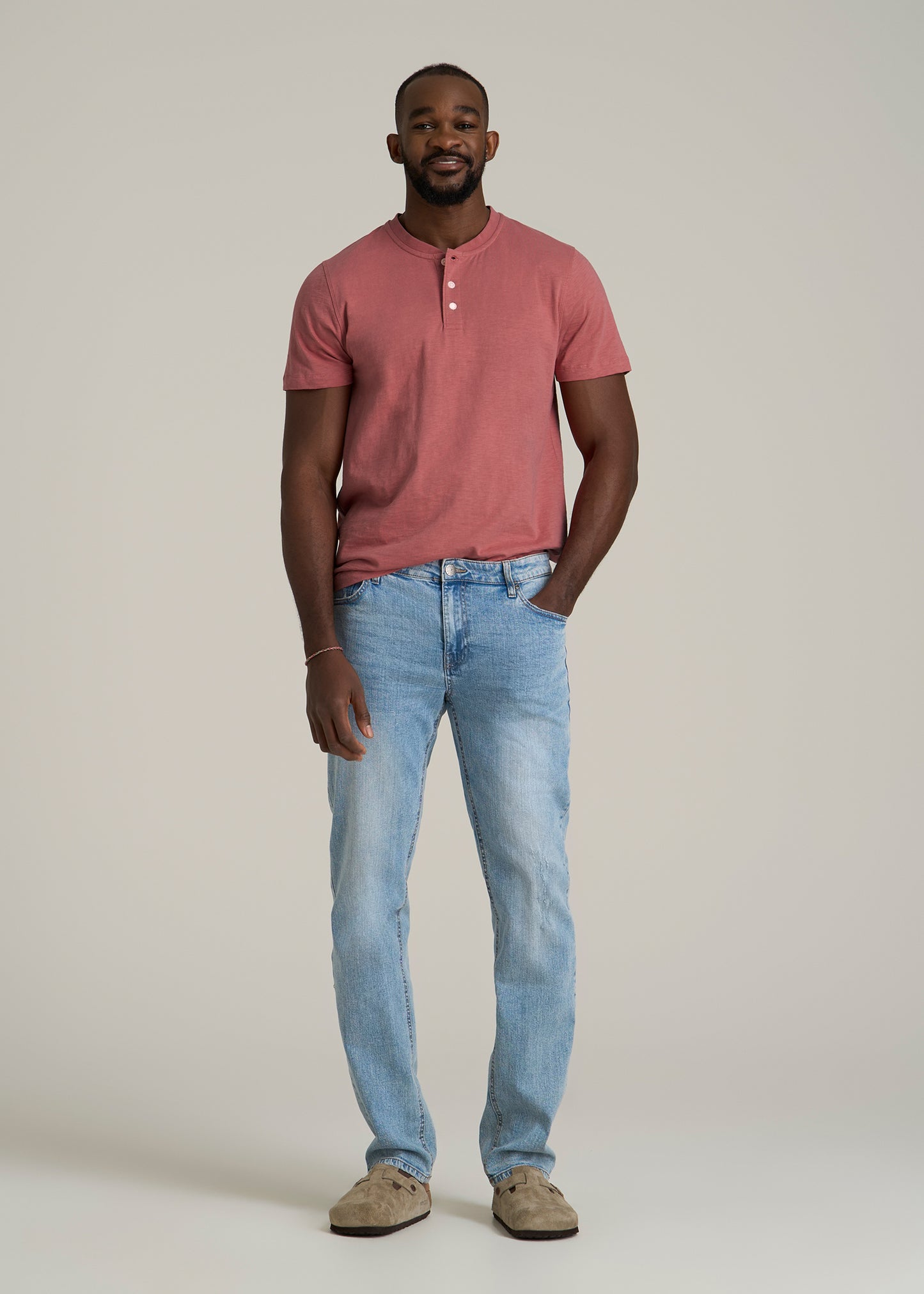 Sunwashed Short Sleeve Slub Henley for Tall Men in Dusty Cedar