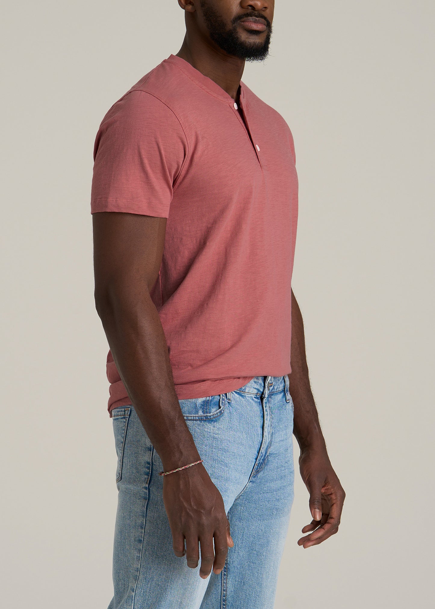 Sunwashed Short Sleeve Slub Henley for Tall Men in Dusty Cedar