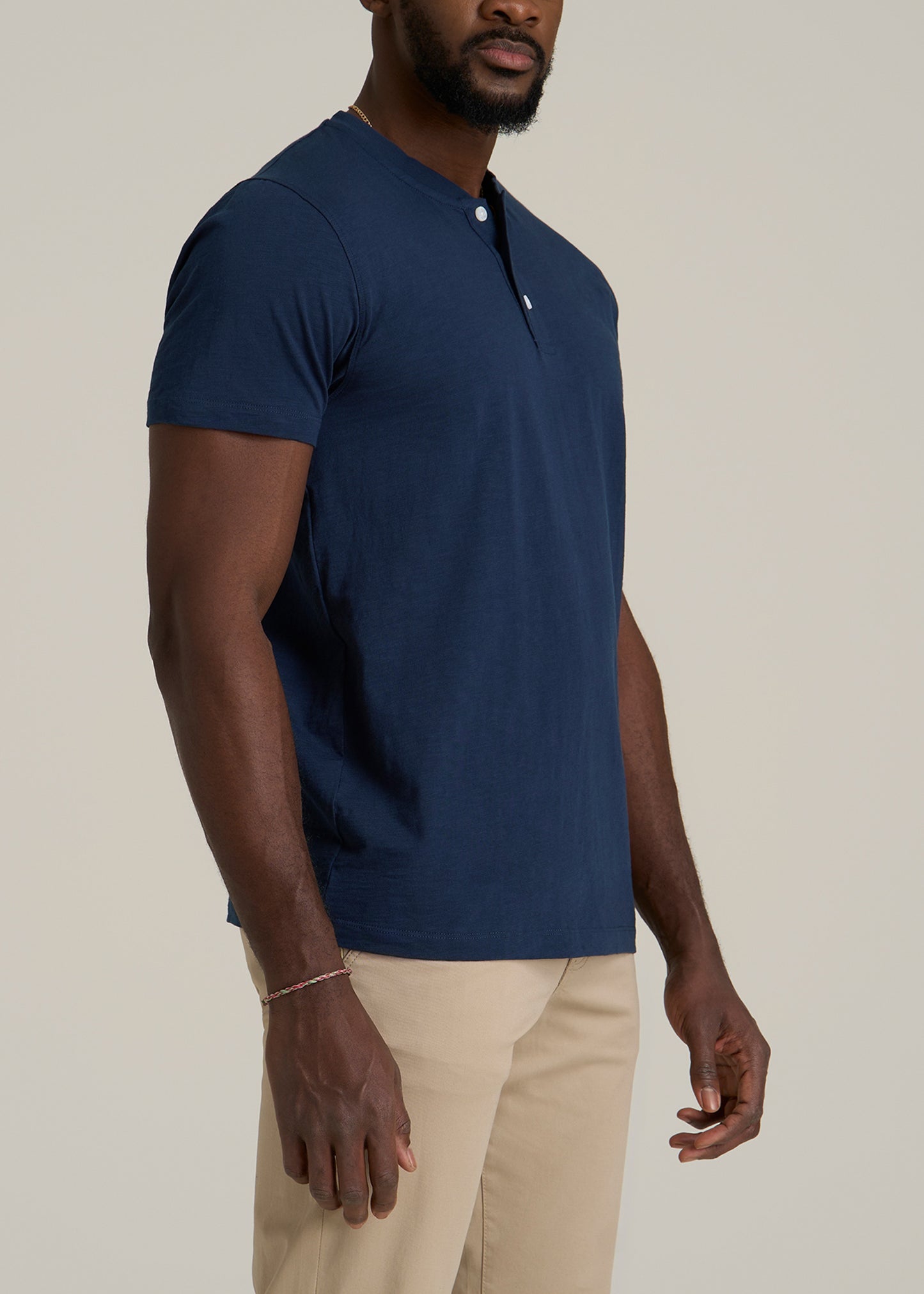 Sunwashed Short Sleeve Slub Henley for Tall Men in Regal Blue