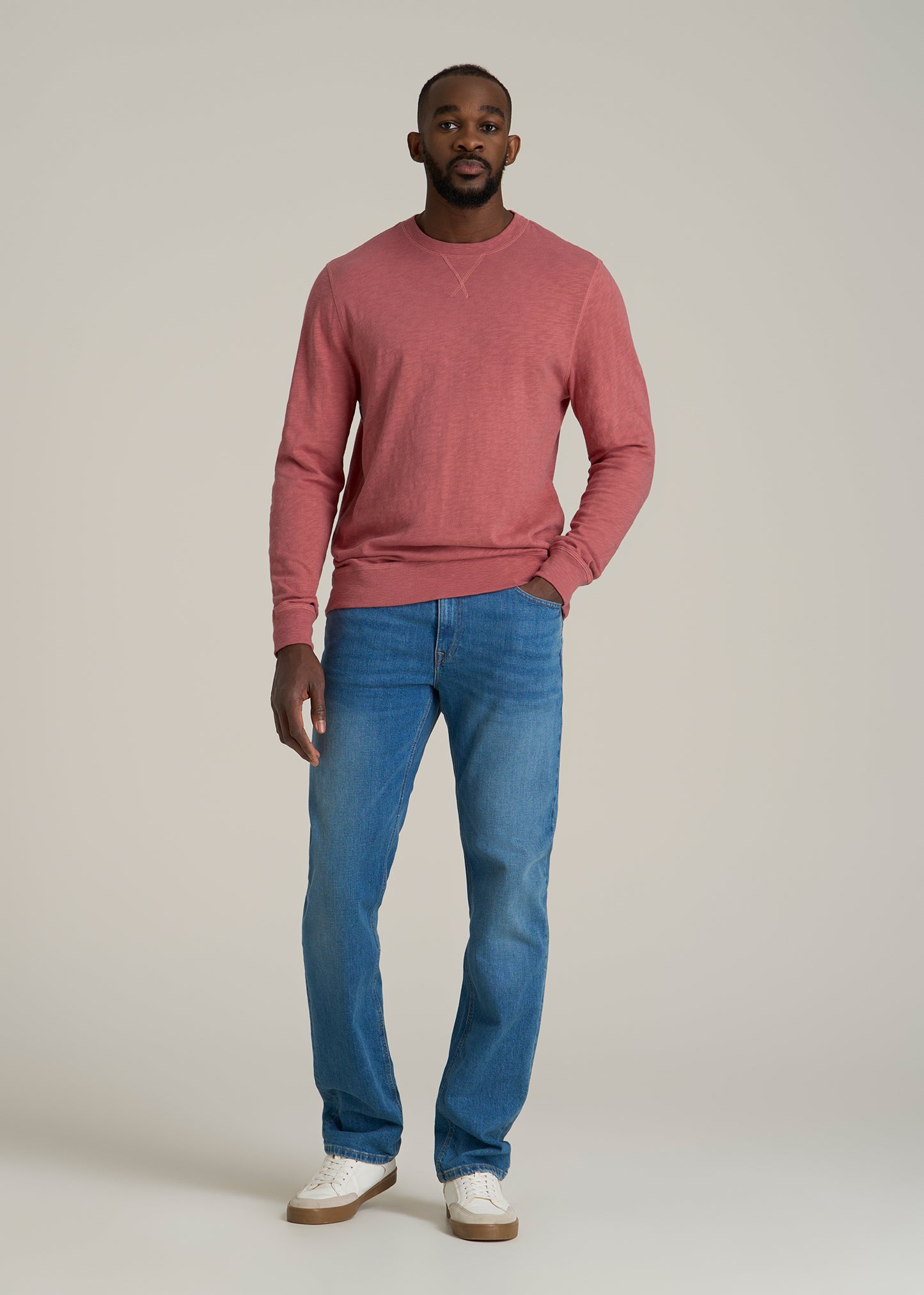 Sunwashed Slub Crewneck for Tall Men in Dusty Cedar