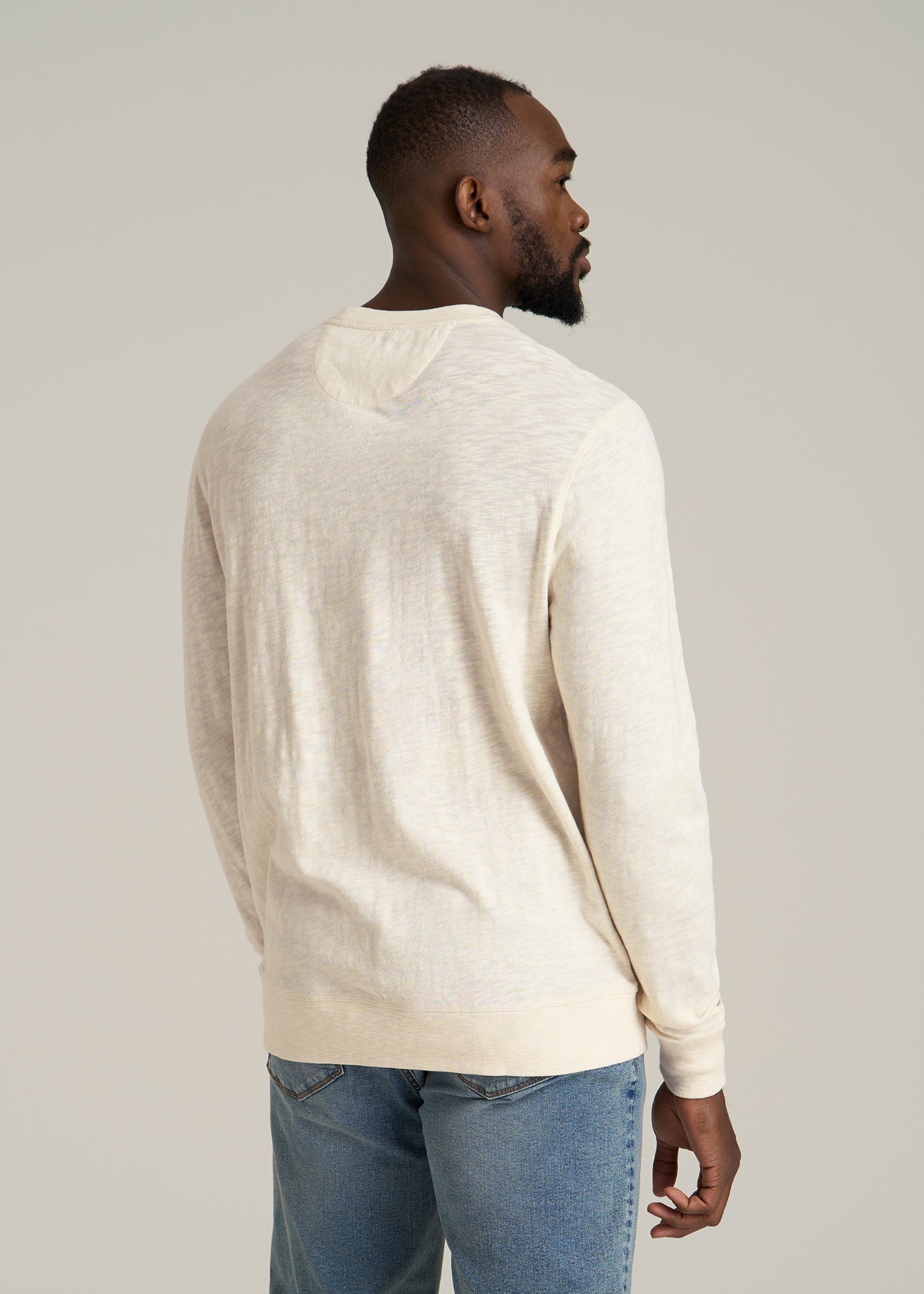 Sunwashed Slub Crewneck for Tall Men in Ivory White