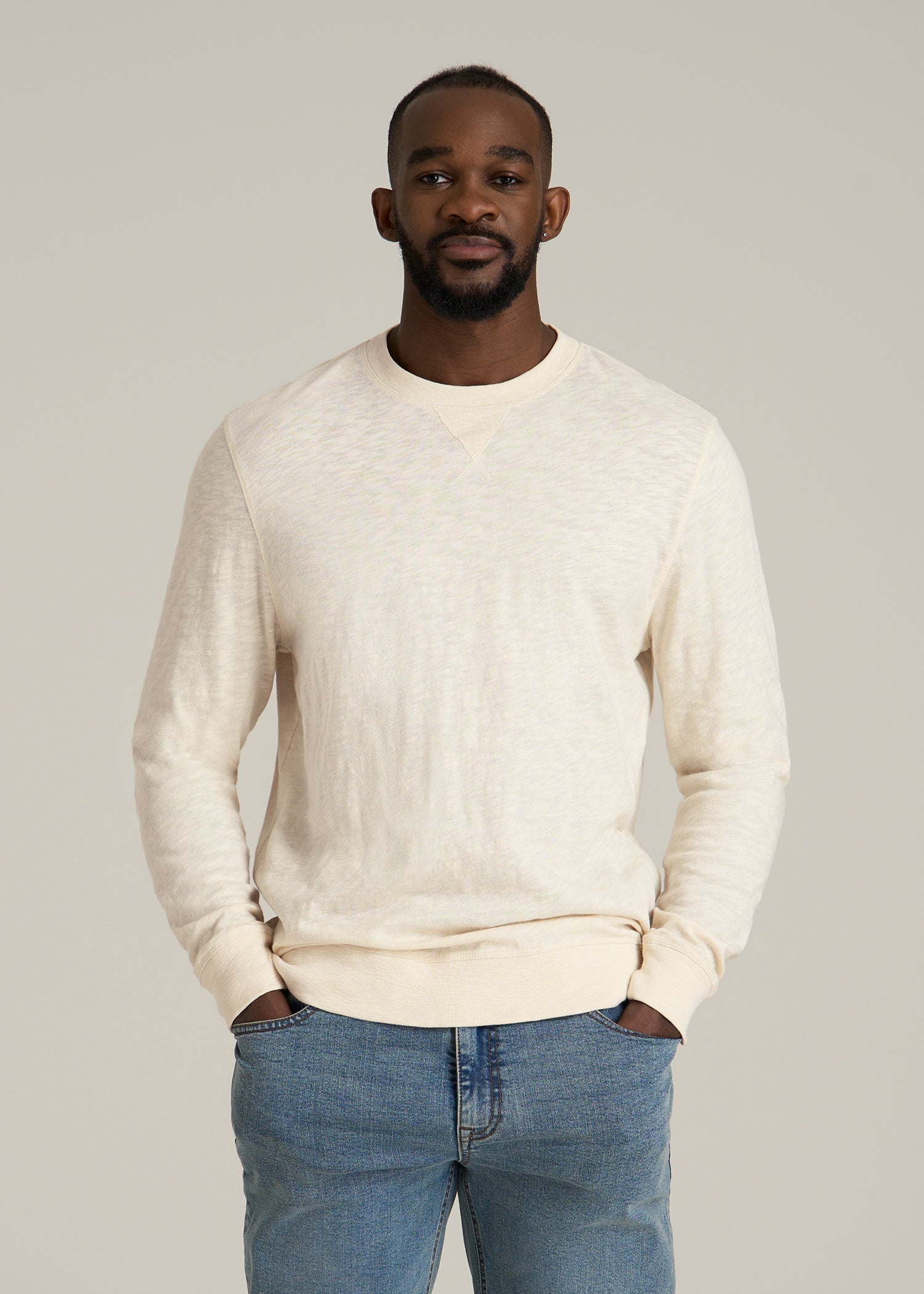Sunwashed Slub Crewneck for Tall Men in Ivory White