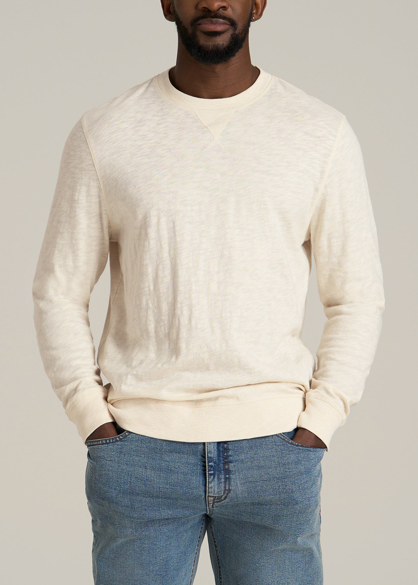 Sunwashed Slub Crewneck for Tall Men in Ivory White