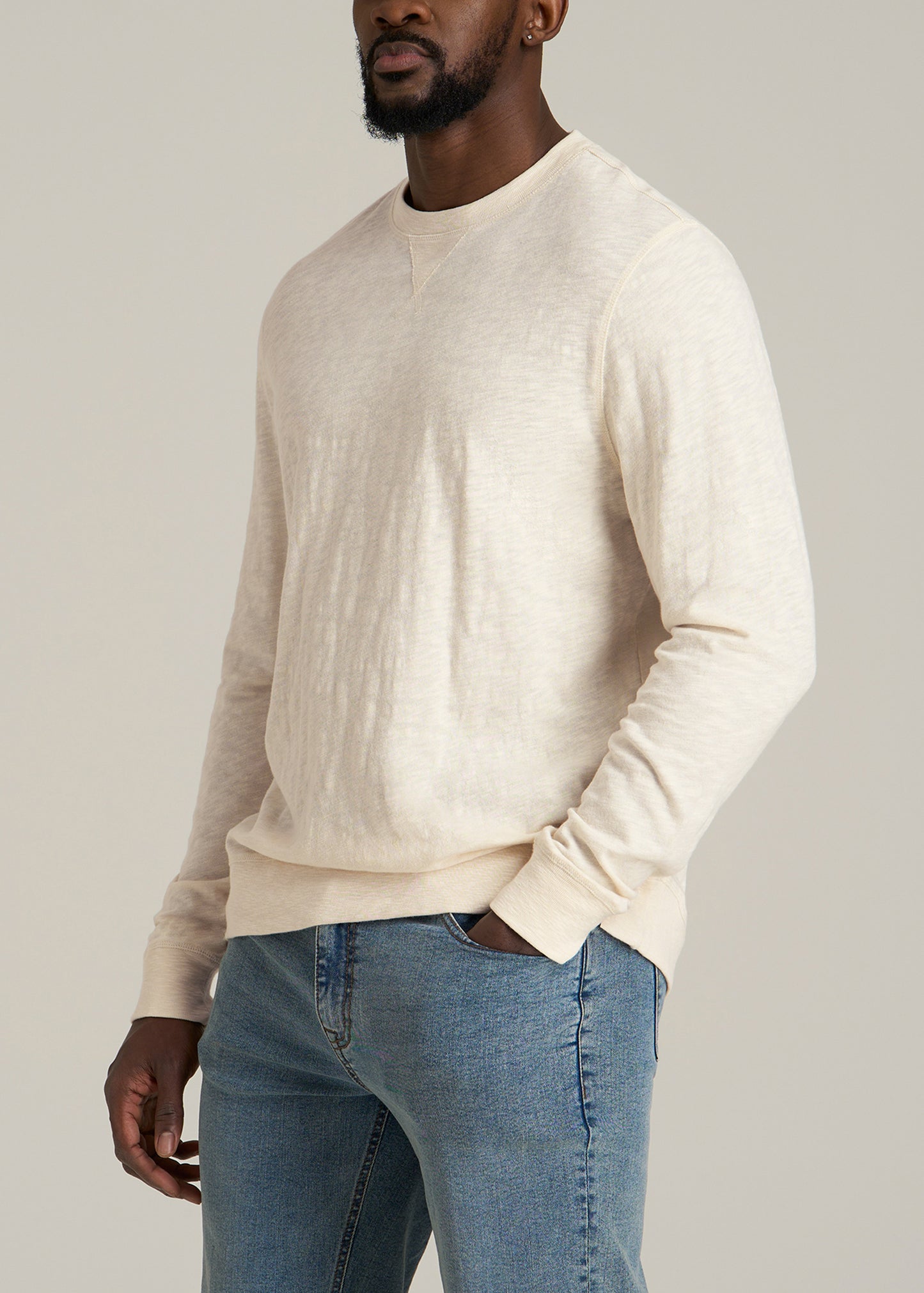 Sunwashed Slub Crewneck for Tall Men in Ivory White