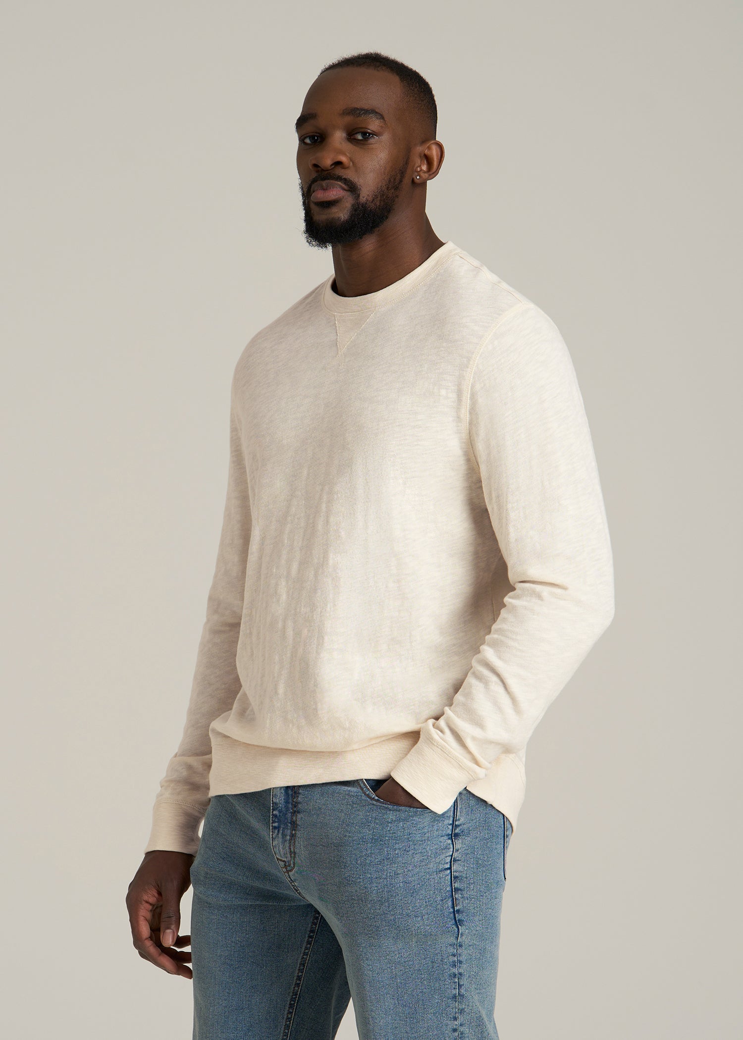 Sunwashed Slub Crewneck for Tall Men in Ivory White