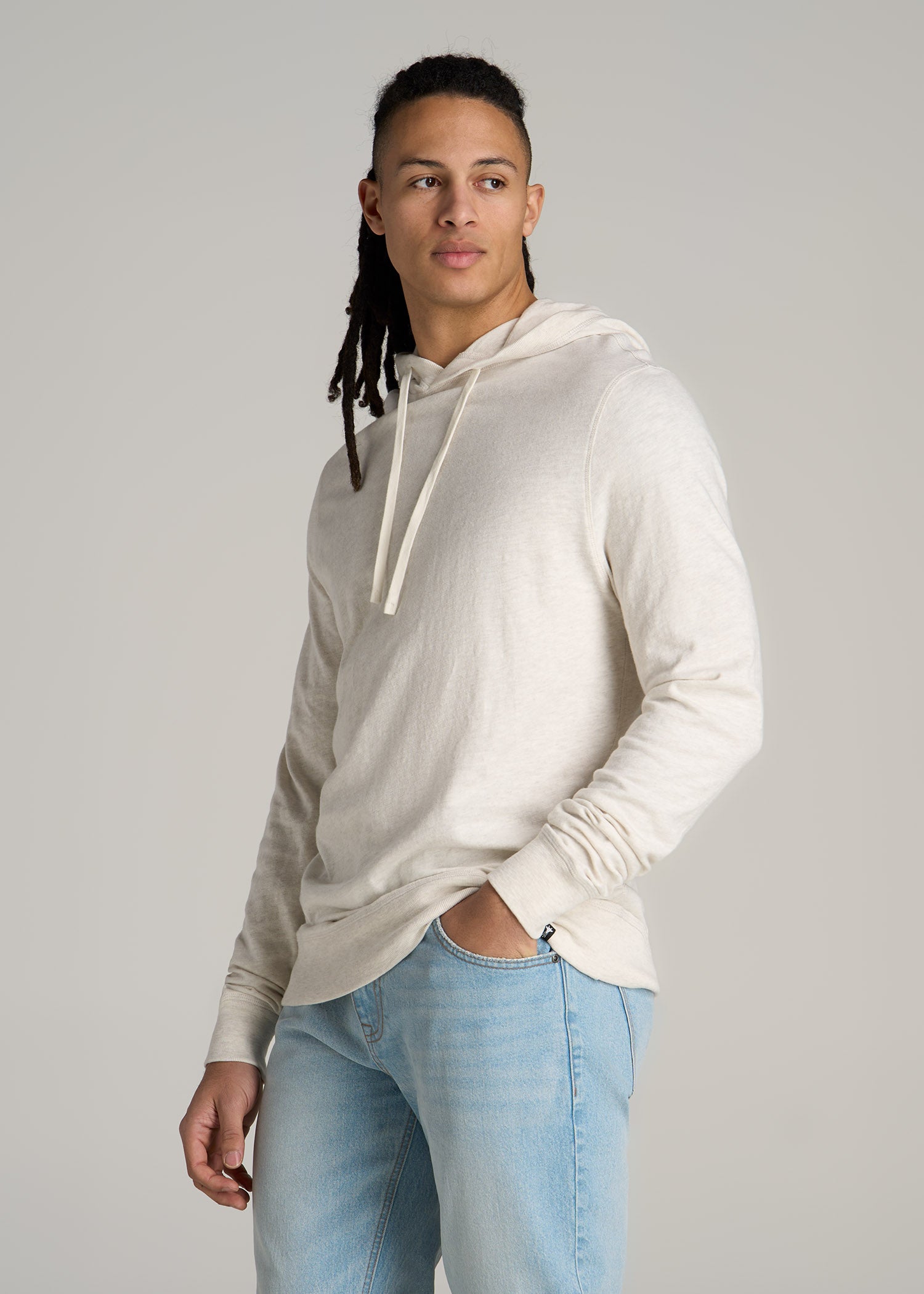 Sunwashed Slub Pullover Hoodie for Tall Men in Heathered Oatmeal