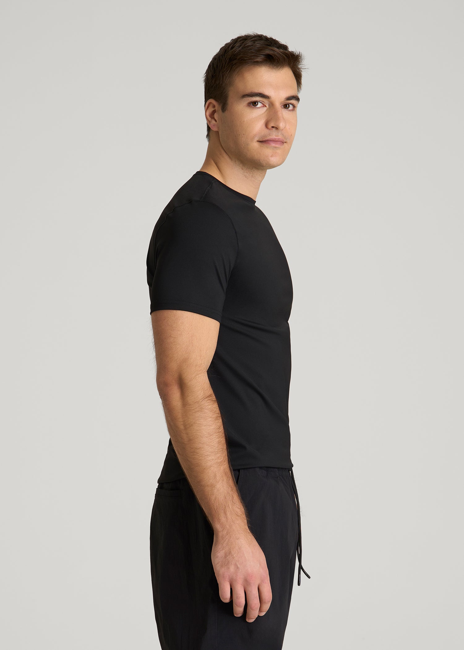 Short Sleeve Rashguard for Tall Men in Deep Black
