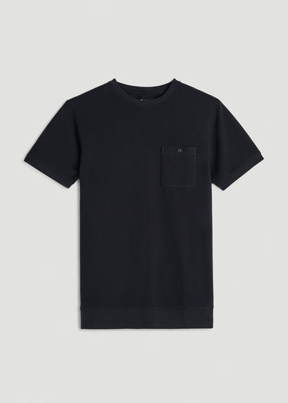 Terry Cotton Pocket Tee for Tall Men in Black