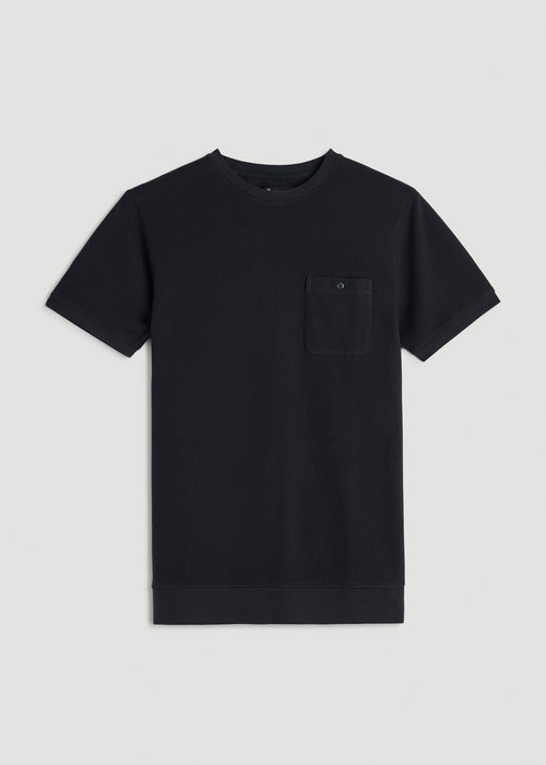 Terry Cotton Pocket Tee for Tall Men in Black