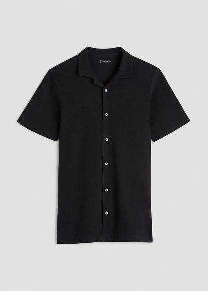 Terry Cotton Polo Cardigan for Tall Men in Black