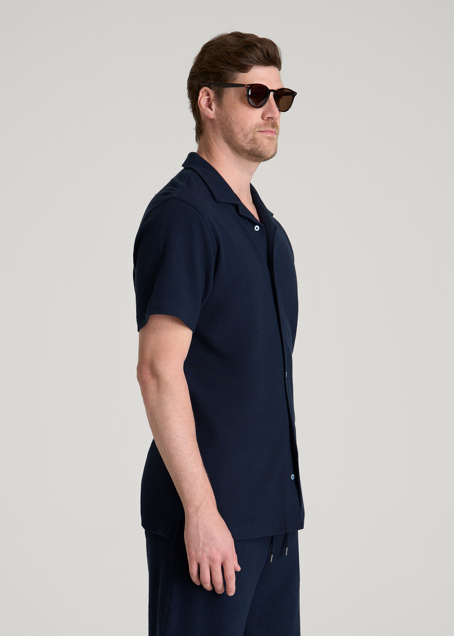 Terry Cotton Polo Cardigan for Tall Men in Patriot Blue