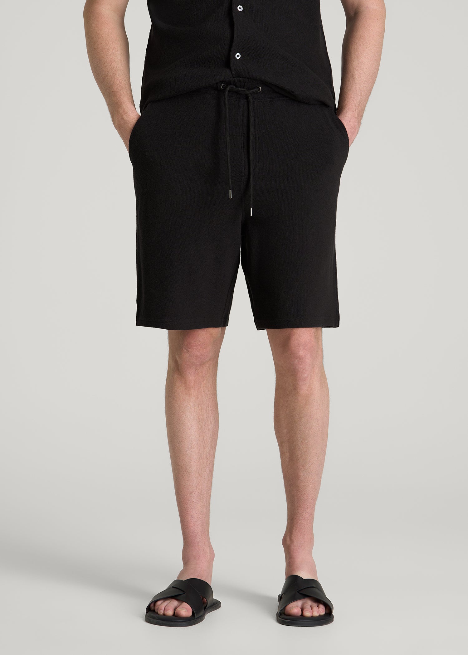 Terry Cotton Pull-On Shorts for Tall Men in Black 2XL / Tall / Black