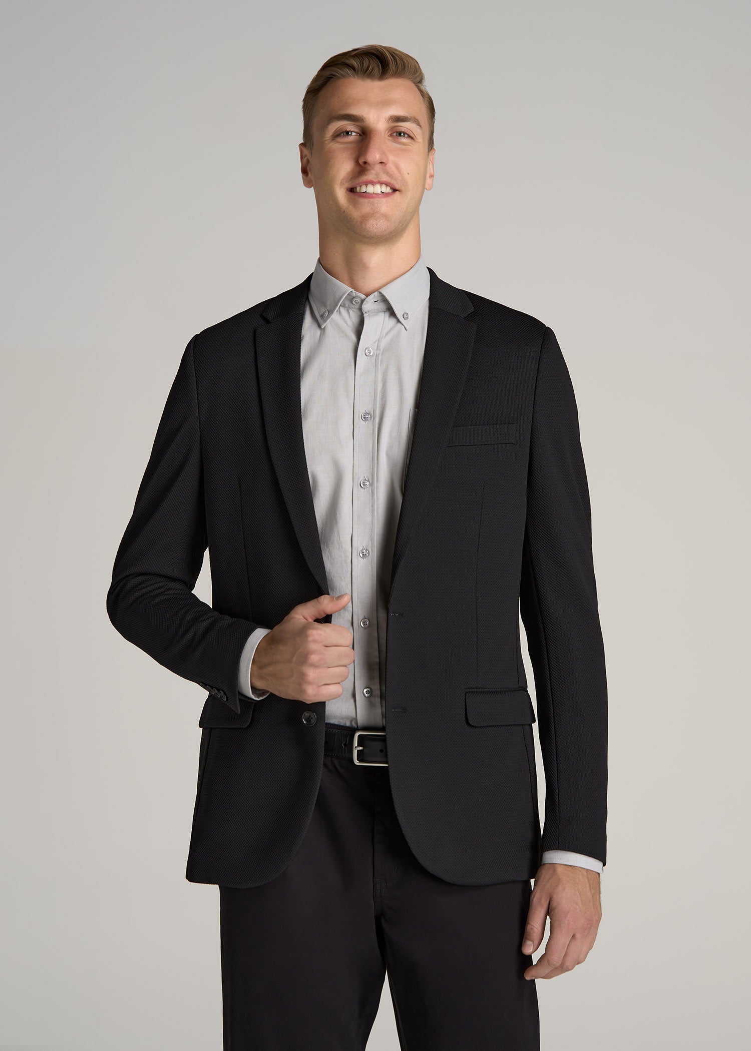 Textured Blazer for Tall Men in Black