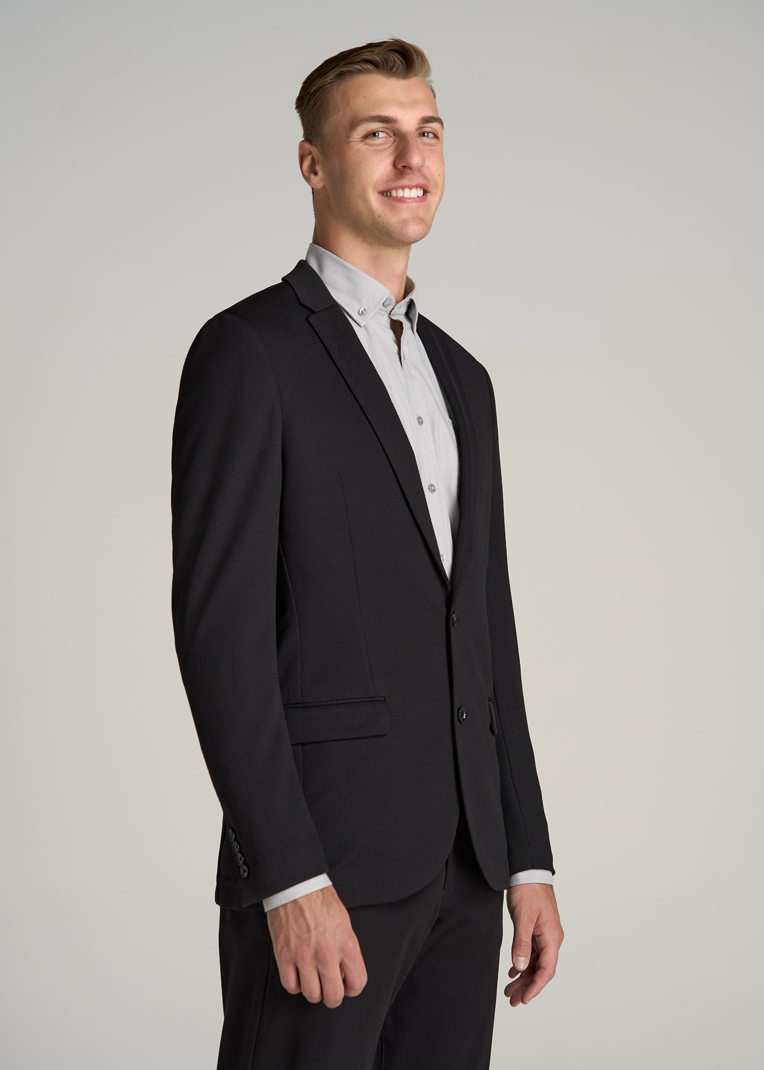 Textured Blazer for Tall Men in Black