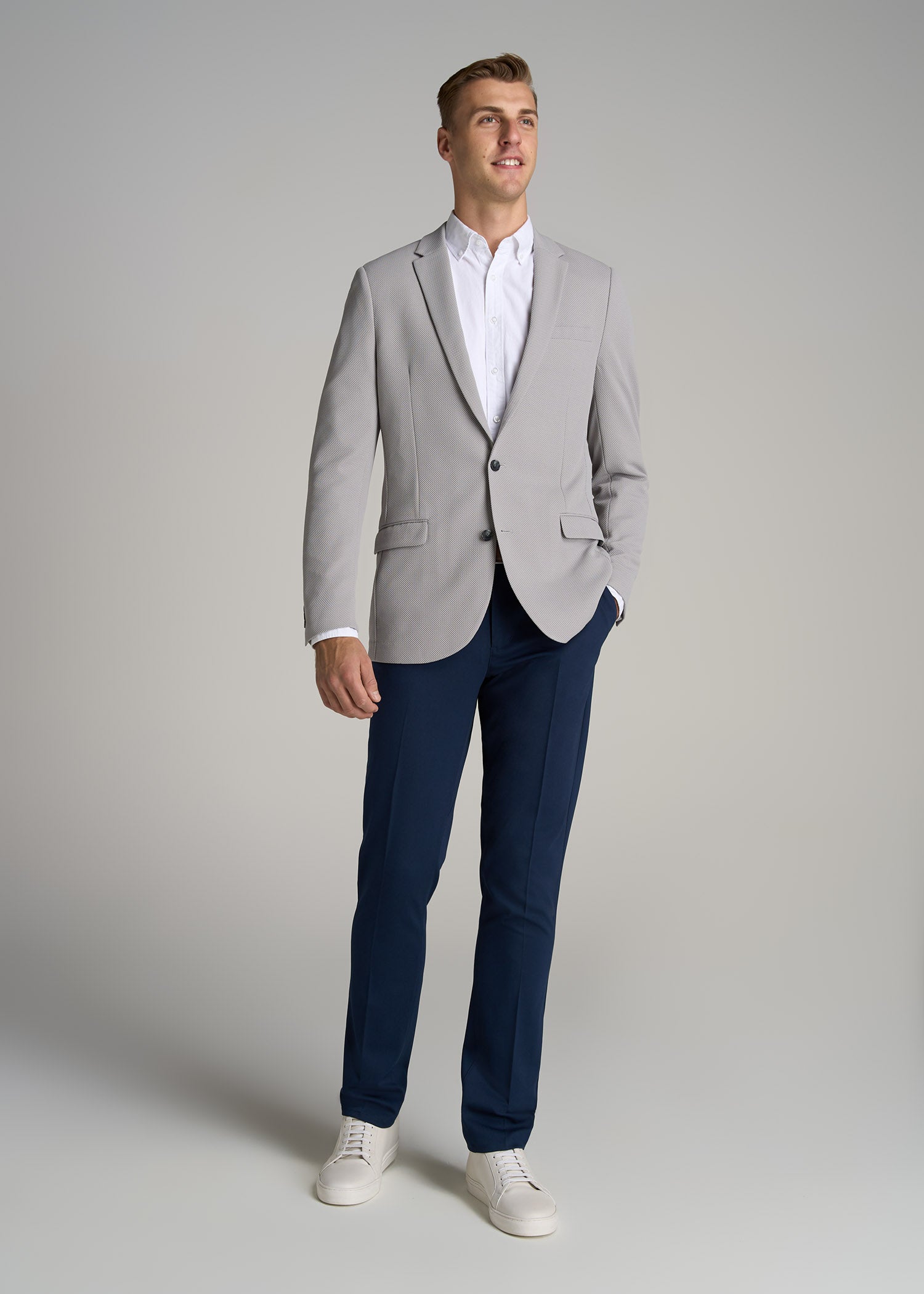 Textured Blazer for Tall Men in Soft Grey