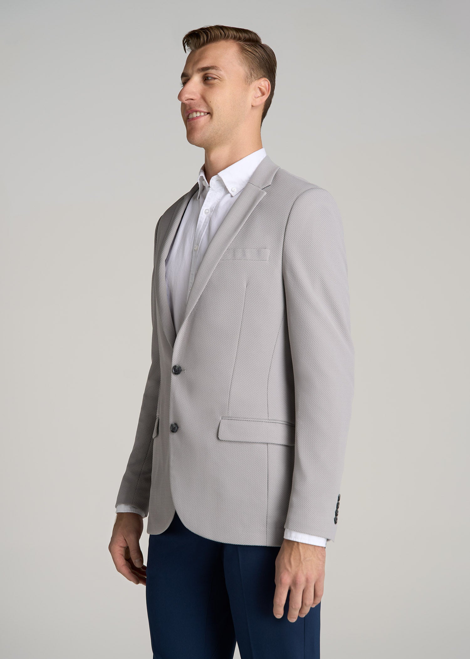 Textured Blazer for Tall Men in Soft Grey