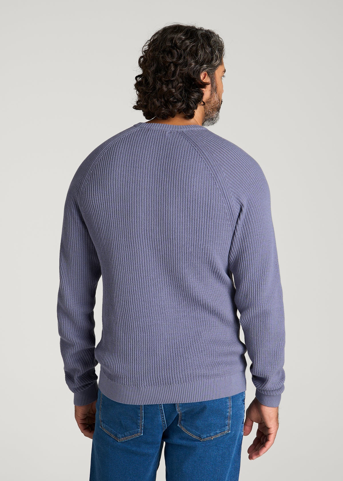 Textured Knit Crewneck Sweater for Tall Men in Blue Granite