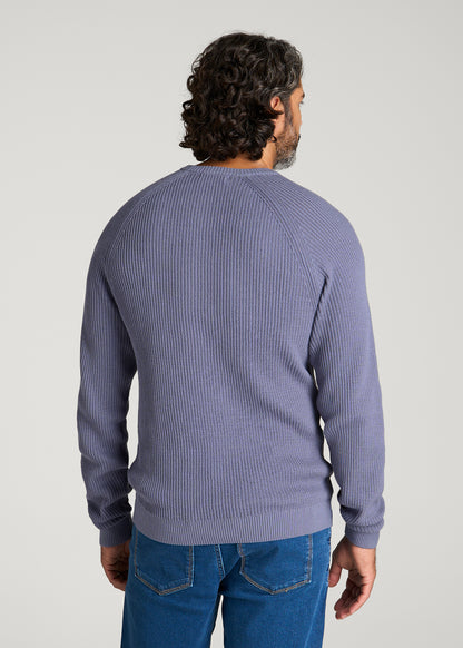 Textured Knit Crewneck Sweater for Tall Men in Blue Granite