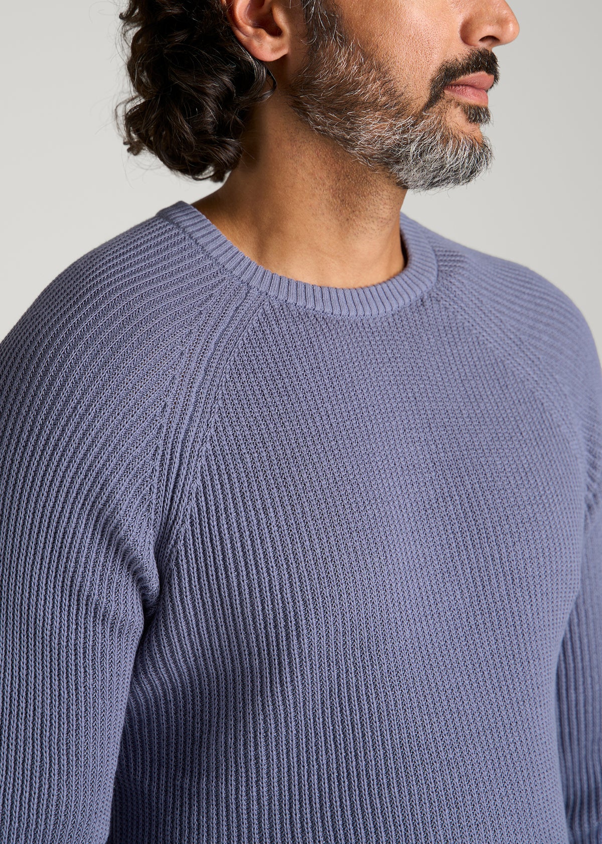 Textured Knit Crewneck Sweater for Tall Men in Blue Granite
