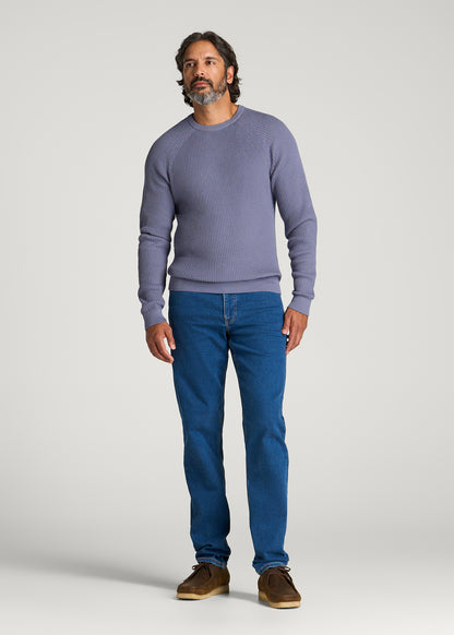 Textured Knit Crewneck Sweater for Tall Men in Blue Granite