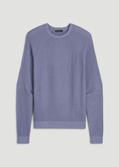 Textured Knit Crewneck Sweater for Tall Men in Blue Granite