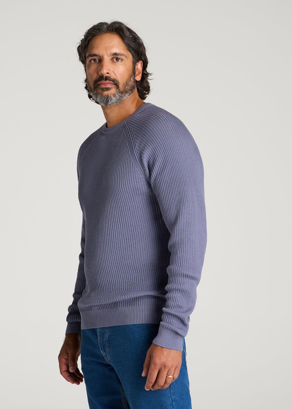 Textured Knit Crewneck Sweater for Tall Men in Blue Granite