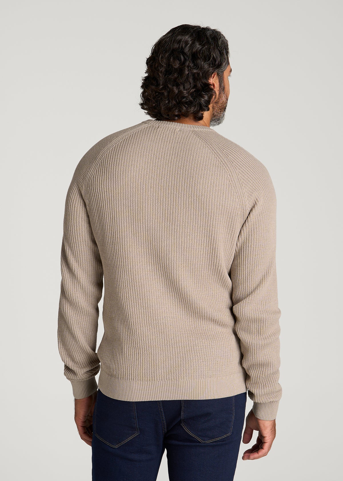 Textured Knit Crewneck Sweater for Tall Men in Simply Taupe