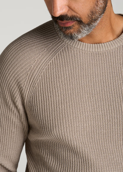 Textured Knit Crewneck Sweater for Tall Men in Simply Taupe