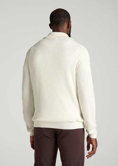 Textured Knit Quarter Zip Sweater for Tall Men in Star White