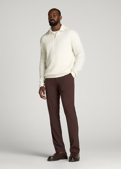 Textured Knit Quarter Zip Sweater for Tall Men in Star White