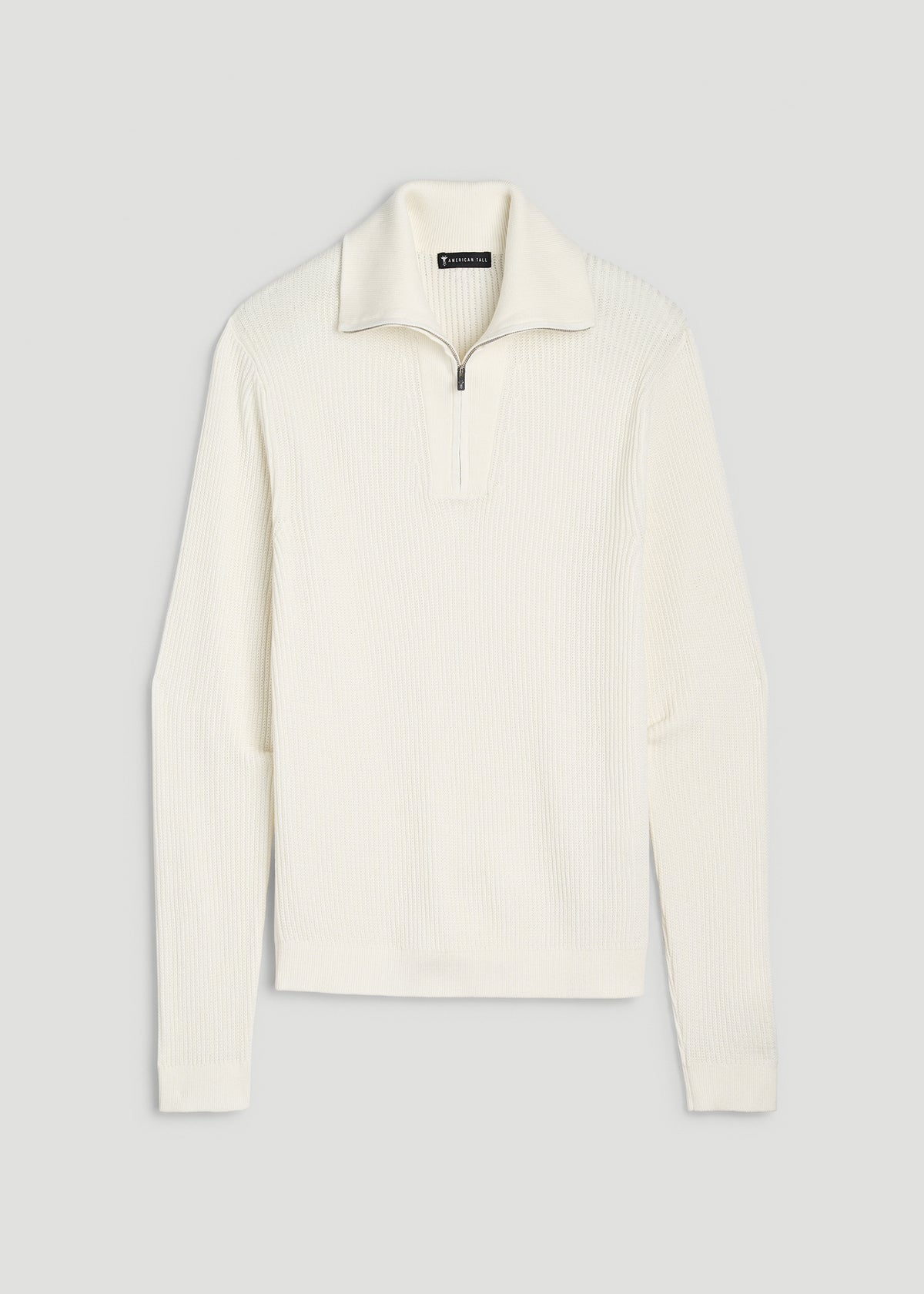 Textured Knit Quarter Zip Sweater for Tall Men in Star White