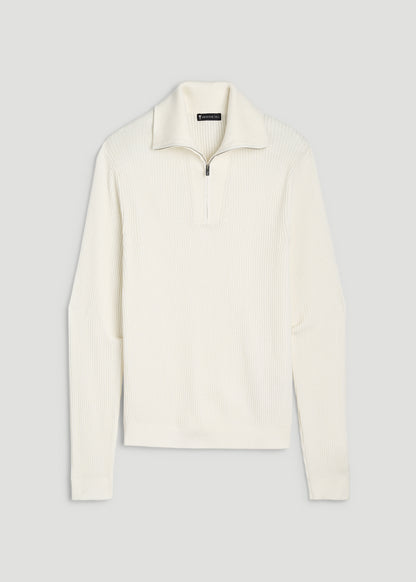 Textured Knit Quarter Zip Sweater for Tall Men in Star White