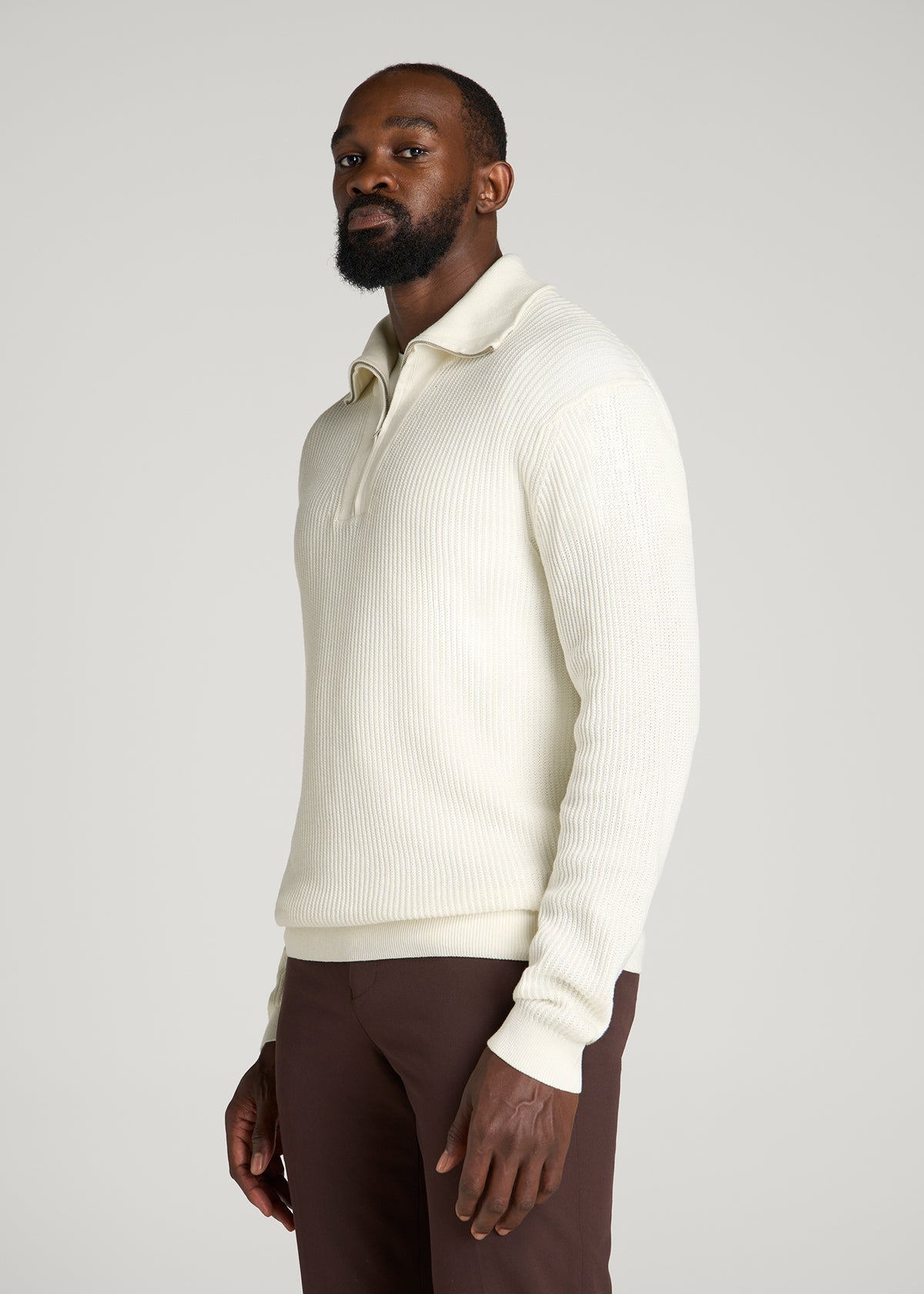 Textured Knit Quarter Zip Sweater for Tall Men in Star White