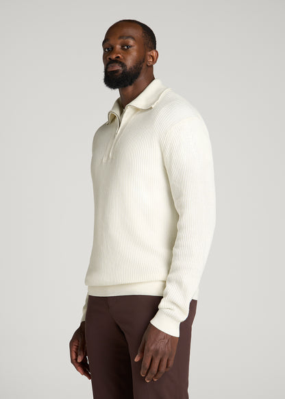 Textured Knit Quarter Zip Sweater for Tall Men in Star White