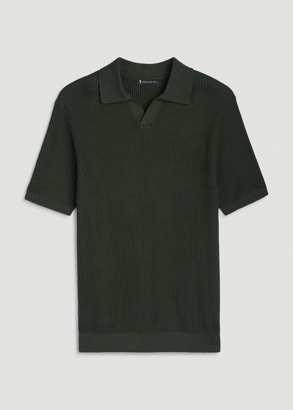 Textured Knit Short Sleeve Sweater Polo for Tall Men in Boreal Forest