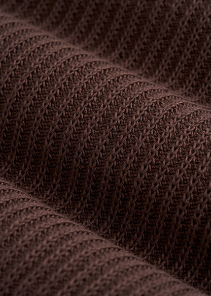Textured Knit Short Sleeve Sweater Polo for Tall Men in Dark Brown